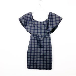 LULUS Plaid Ruffled On/Off Shoulder Mini Dress, Size Small
